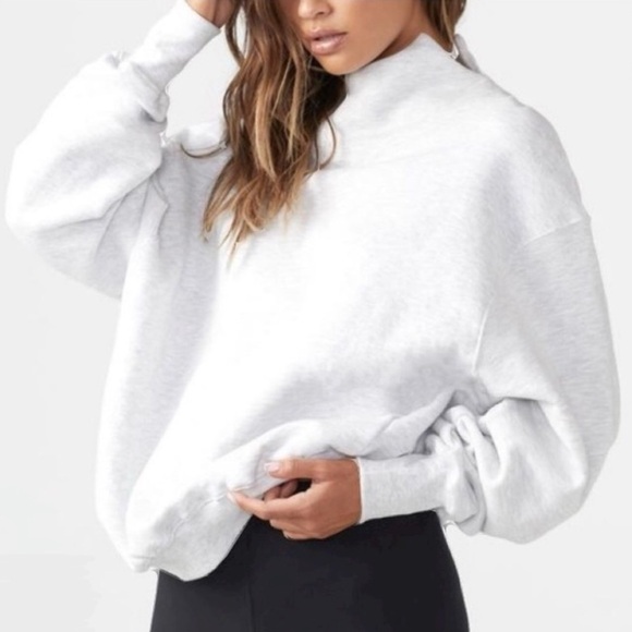 Joah Brown Tops - Joah Brown split mock neck fleece terry cloth heathered gray pullover sweatshirt